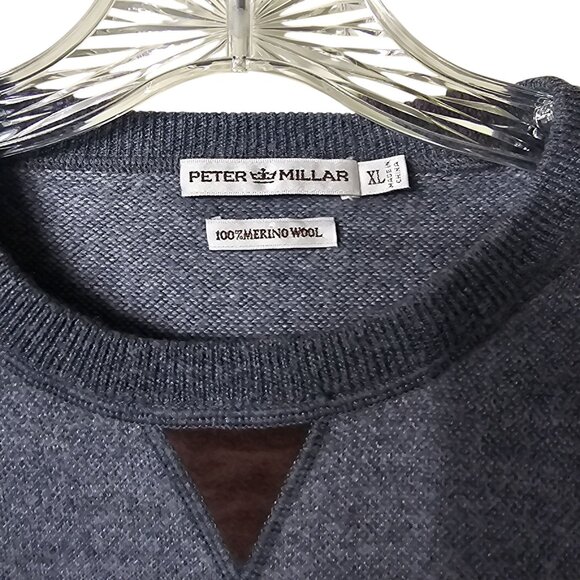 Peter Millar Blue Crewneck Sweater XL Elbow Patches Italian Merino Wool Preppy - Picture 4 of 8